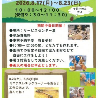 【亀戸中央公園】8/17～23 にイベント「木の工作をしよう！」を開催いたします！